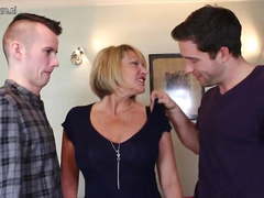 Hot British mother sucking and fucking two young boys